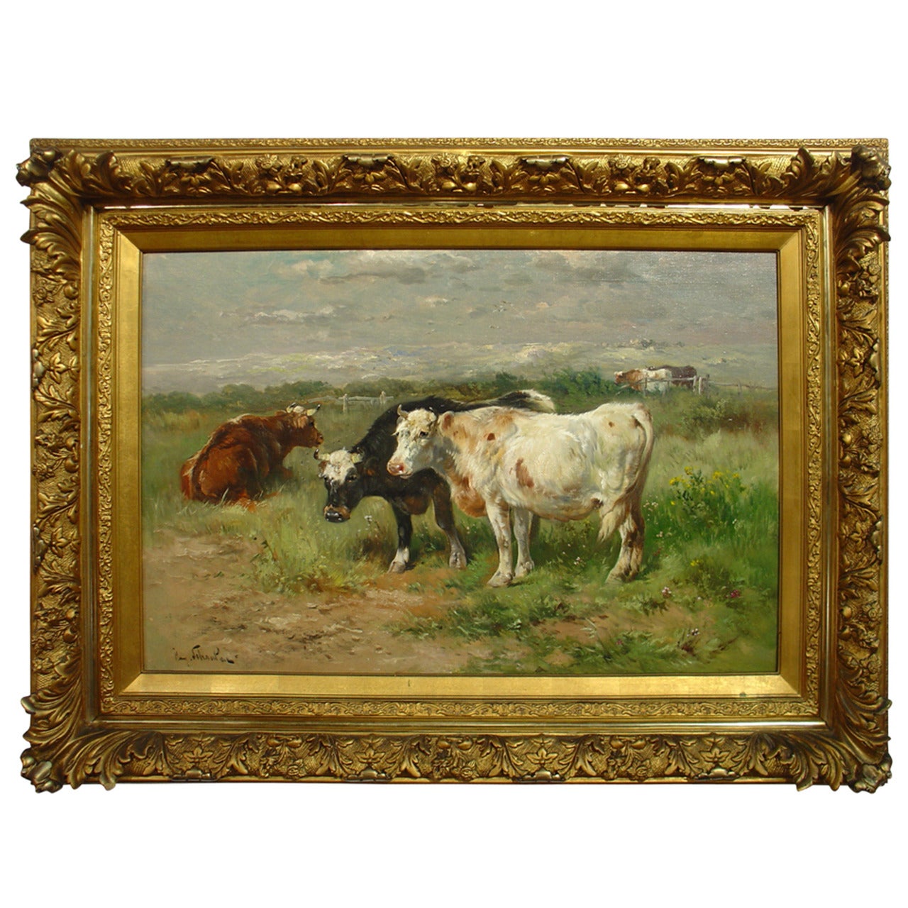 A Large Framed Antique Cow Painting by Schouten
