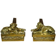 Pair of Antique Mastiff Andirons from France