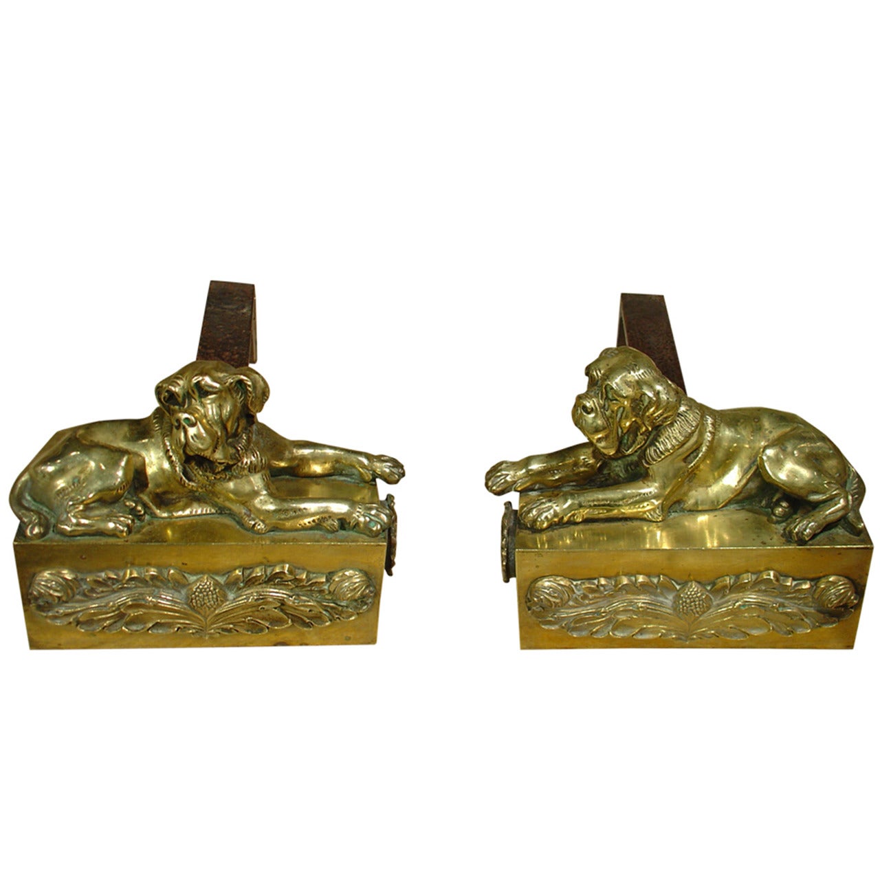 Pair of Antique Mastiff Andirons from France