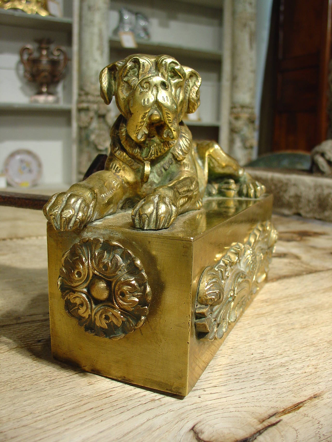 19th Century Pair of Antique Mastiff Andirons from France