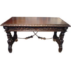 Antique Catalan Style Desk with Crossed Iron Stretchers