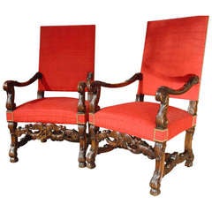 Pair of 19th Century Walnut Wood Armchairs from France