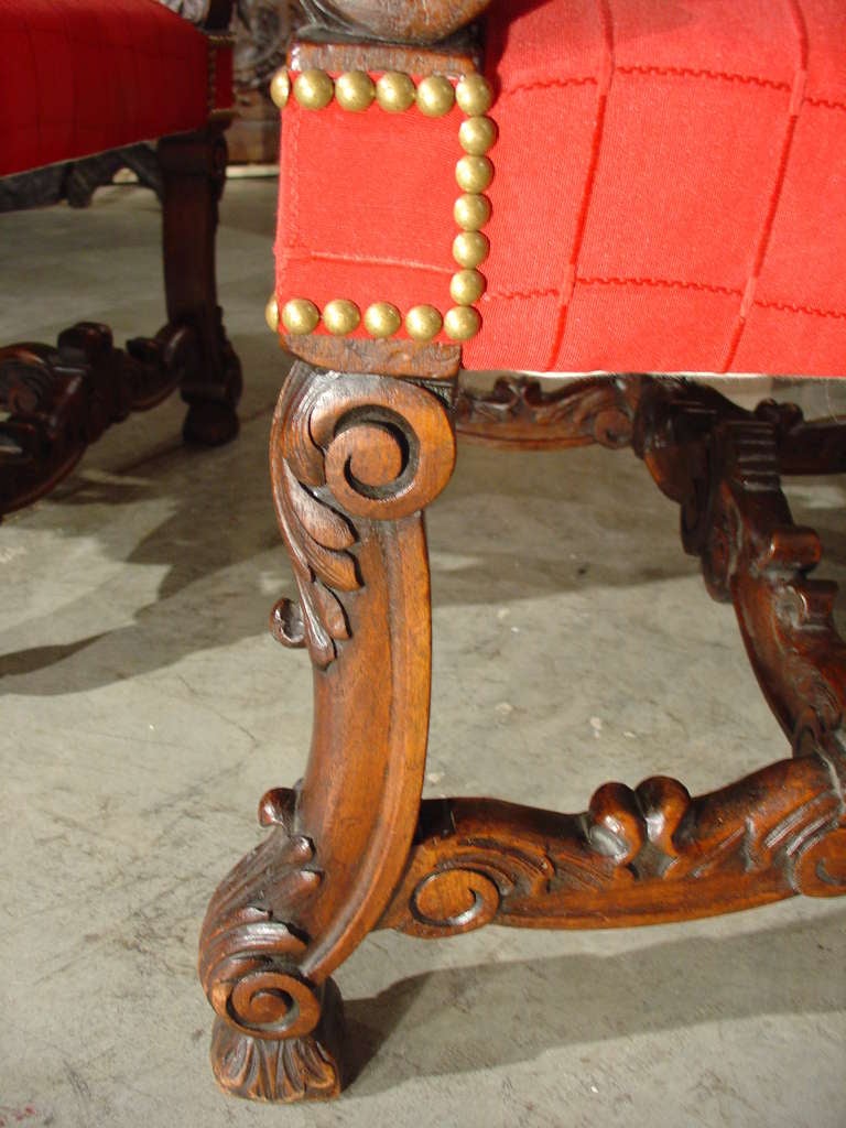 Louis XIV Pair of 19th Century Walnut Wood Armchairs from France