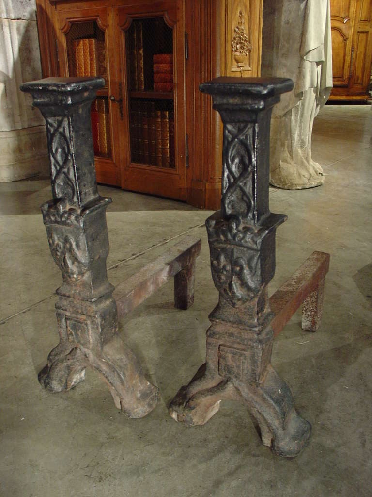 Antique Gothic Style Andirons from France