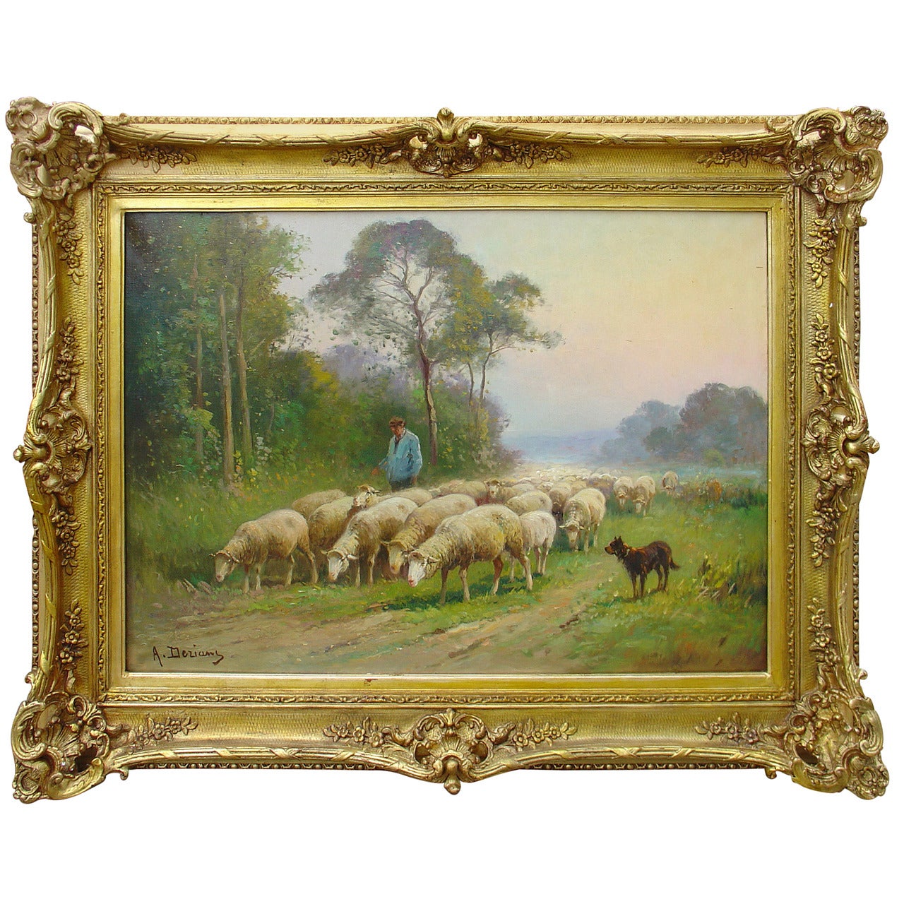 Signed Antique Sheep Painting by Derians