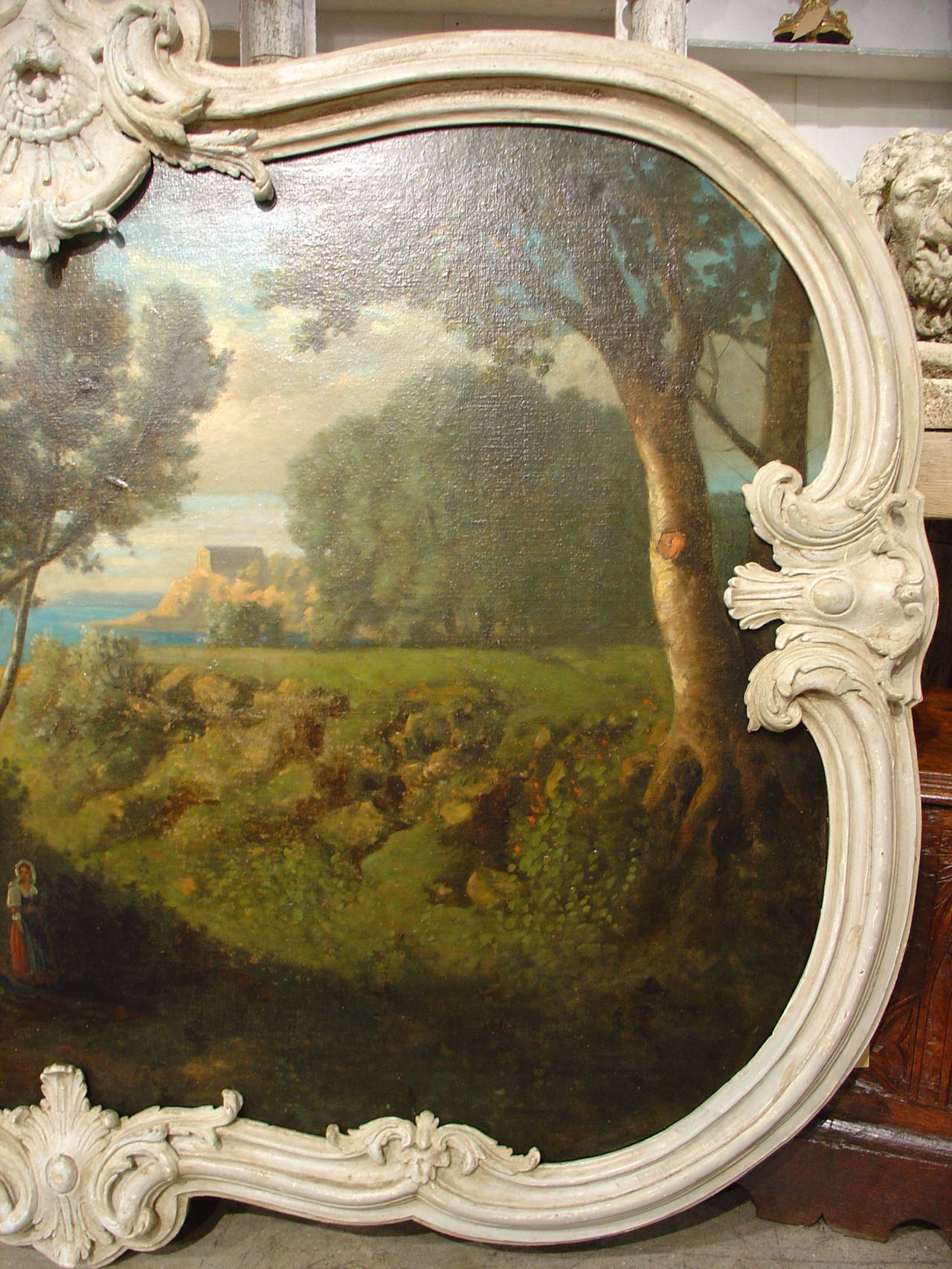 Framed Antique Overdoor Painting from France, C. 1850