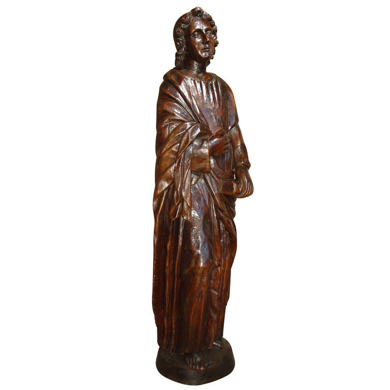 Antique Walnut Wood Statue of St. John