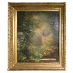 19th Century French Oil on Canvas-Chateau Scene