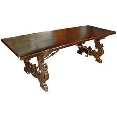 Antique Tuscan Walnut Wood Dining Table