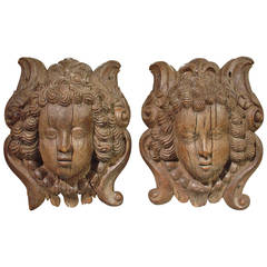 A Pair of Carved Oak Architectural Elements from Brittany France, C. 1680