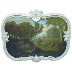 Framed Antique Overdoor Painting from France, C. 1850