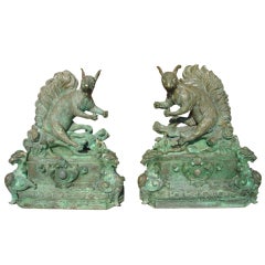 Pair of Antique Patinated Bronze Squirrel Andirons from France