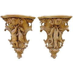 Pair of Stripped Antique Wall Brackets/Consoles from France, 19th Century