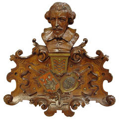 Antique Oak Carving of 17th Century Antwerp Artist David Teniers LeVieux