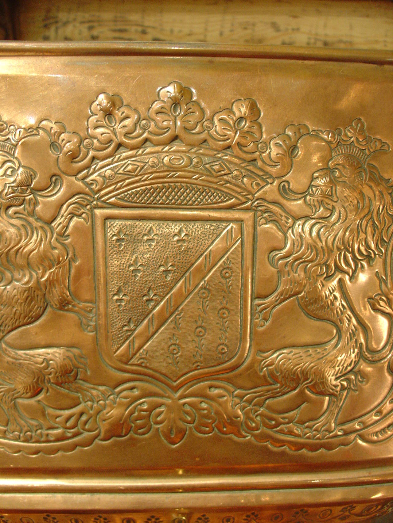 19th Century Antique French Repousse Copper Lavabo