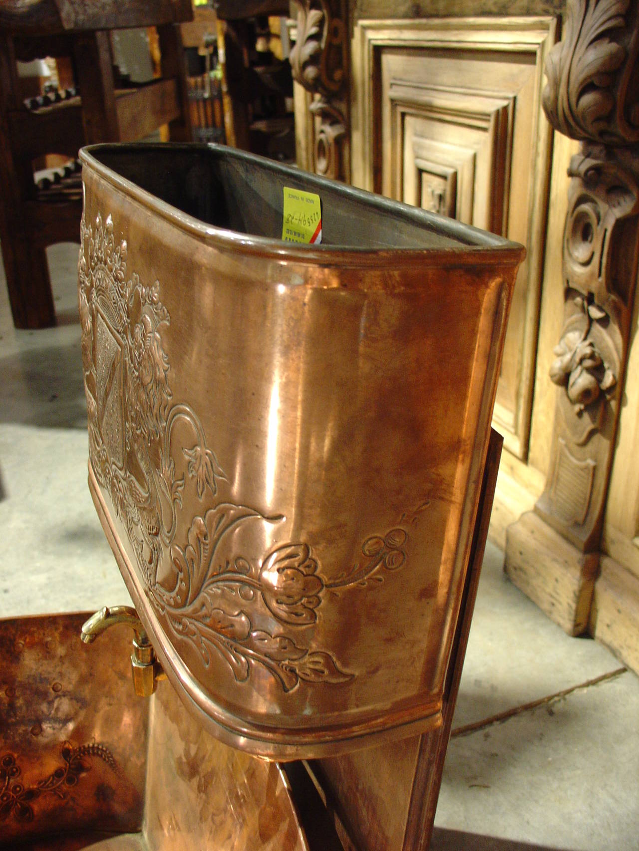 Antique French Repousse Copper Lavabo 1