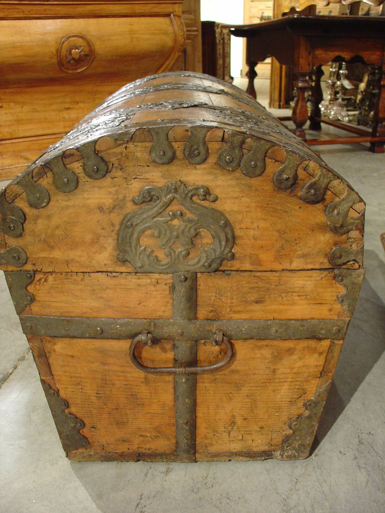 French Iron Clad Wooden Trunk Dated 1791 4
