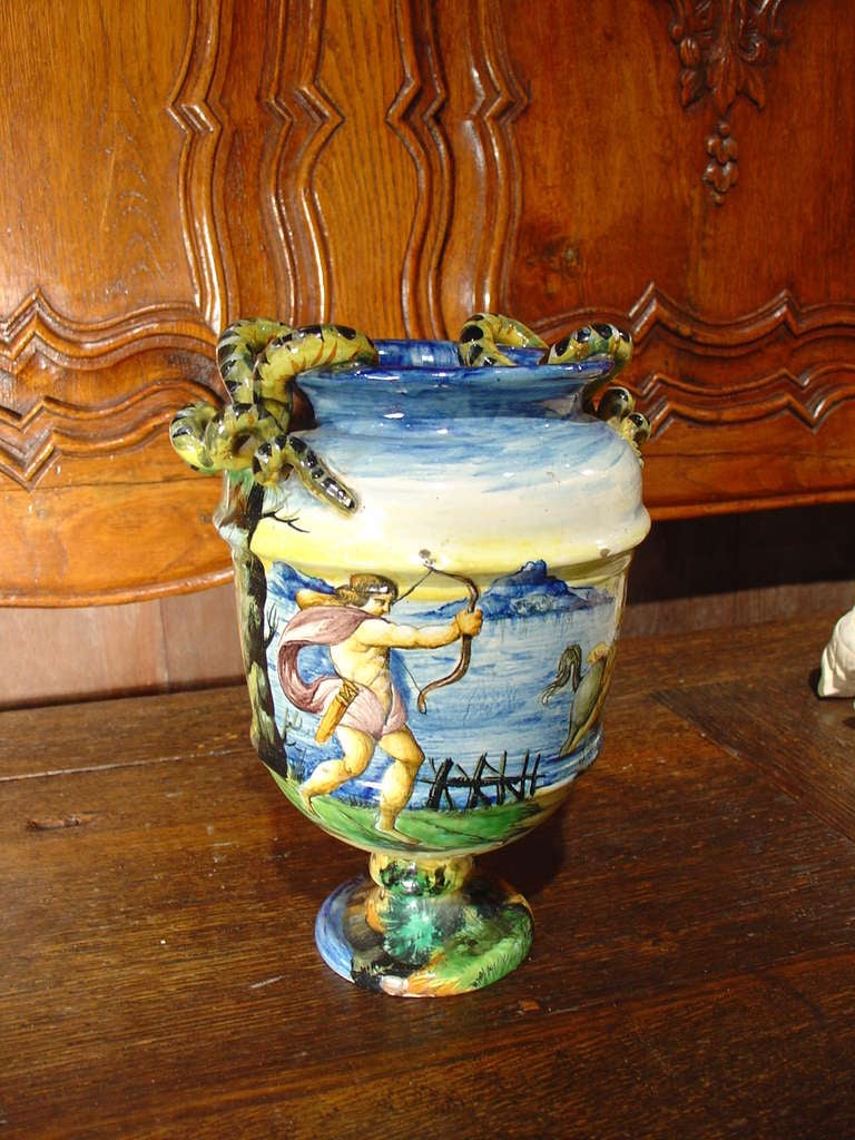 Italian Small Antique 'Cantagalli' Urn from Italy, 1800s