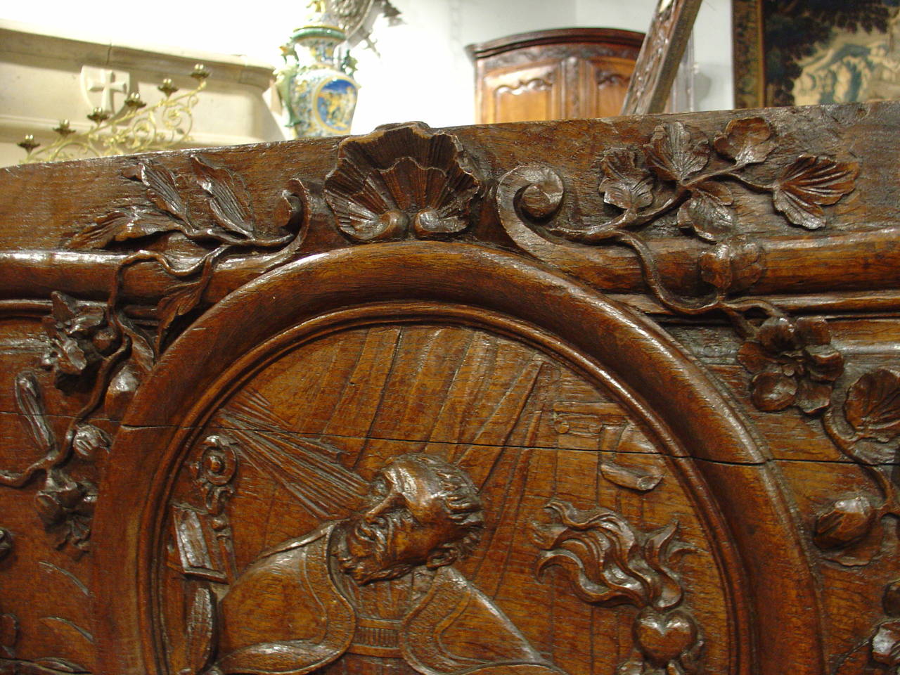 18th Century French Hand Carved Oak Relief Panel of St. Augustine 1