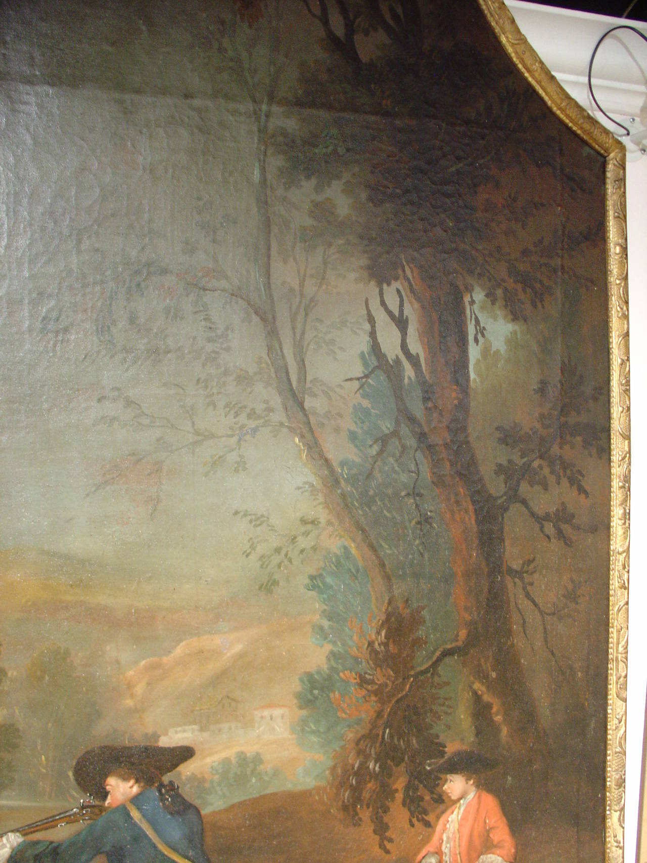 Mirror Large and Rare Period French Regence Trumeau Depicting a Hunting Scene