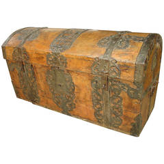 French Iron Clad Wooden Trunk Dated 1791