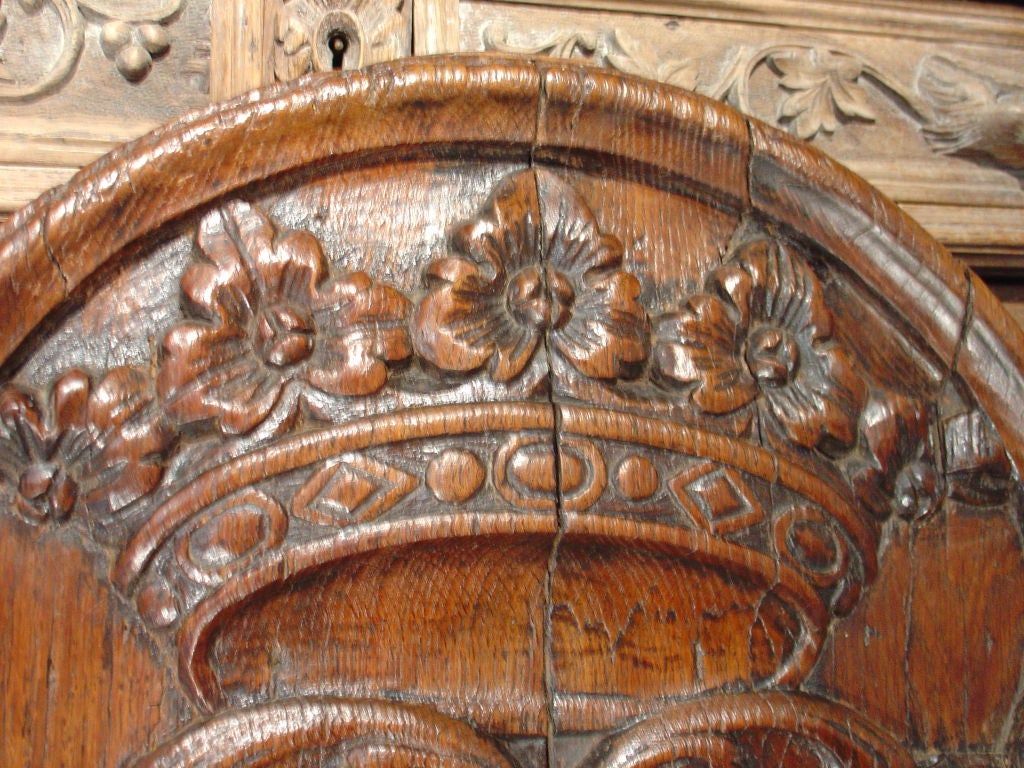 18th Century and Earlier 17th Century Antique Carved Armorial Oak Panel
