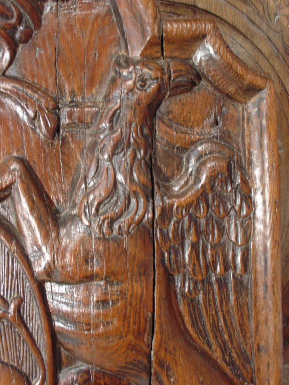 17th Century Antique Carved Armorial Oak Panel 1