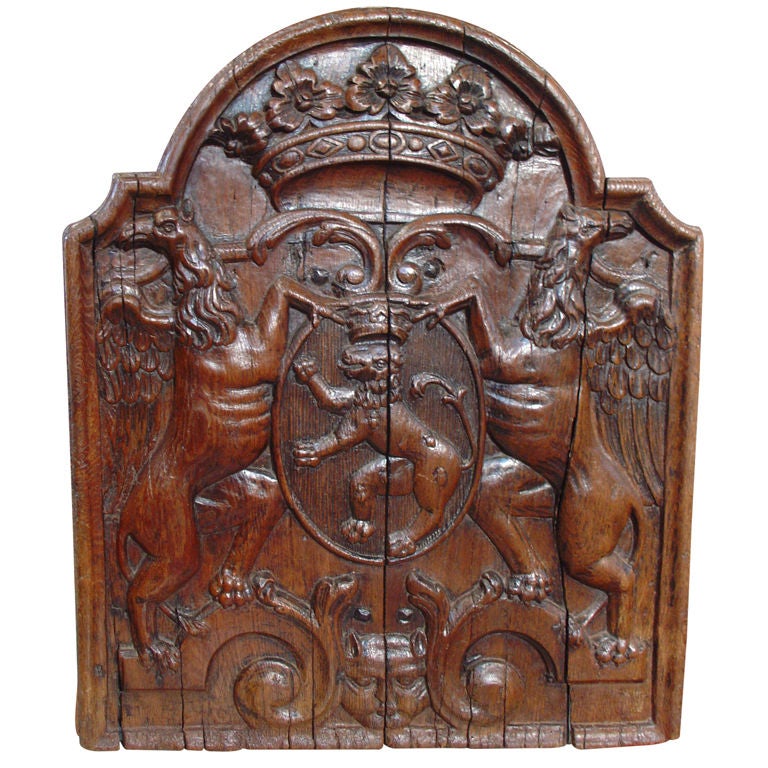 17th Century Antique Carved Armorial Oak Panel