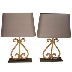 Pair of Metal Base Lamps from Antique Balcony Remnants