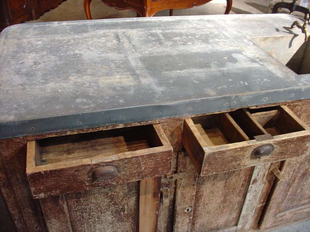 19th Century Painted Counter with Zinc Top and Sink 5