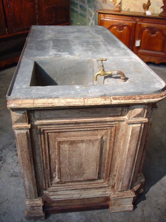 19th Century Painted Counter with Zinc Top and Sink 3