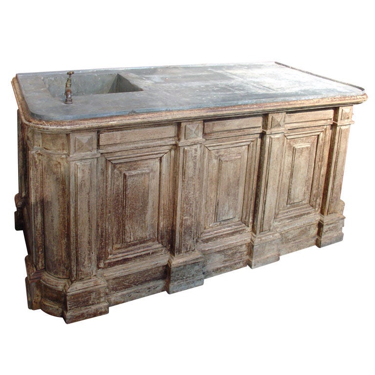 19th Century Painted Counter with Zinc Top and Sink