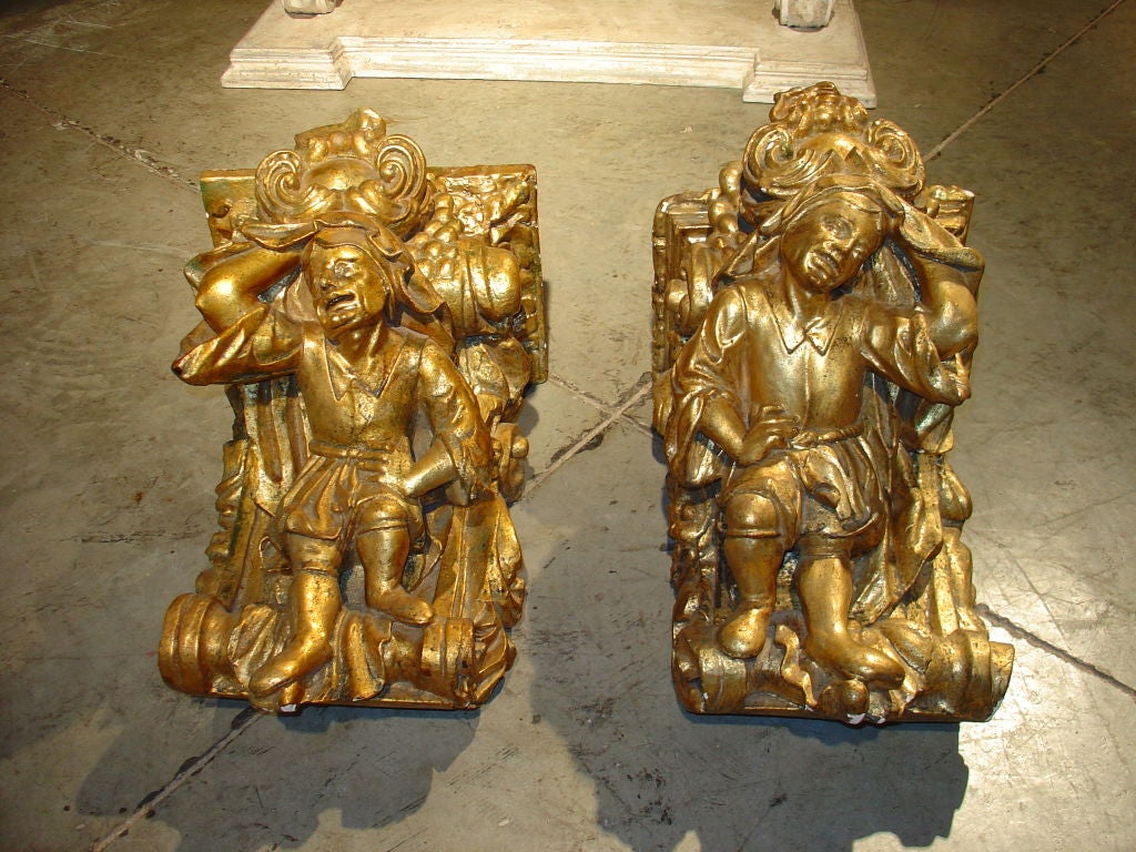 Antique Giltwood Beam Supports from Barcelona