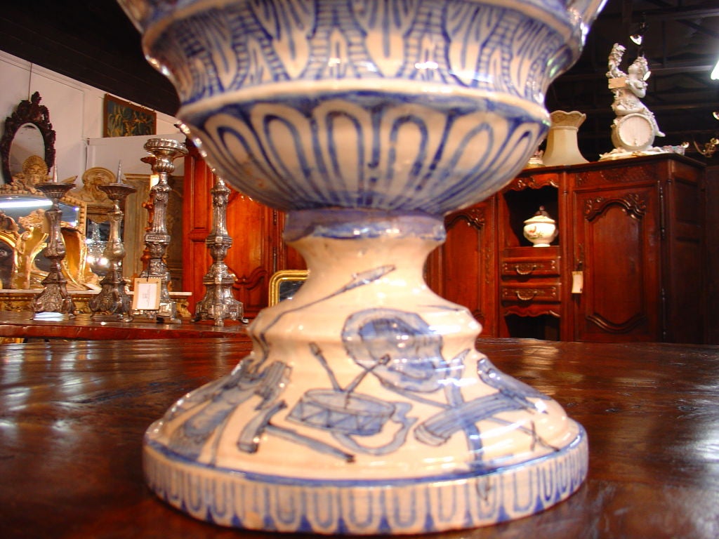 Antique Blue and White Savona Urn-19th Century 2