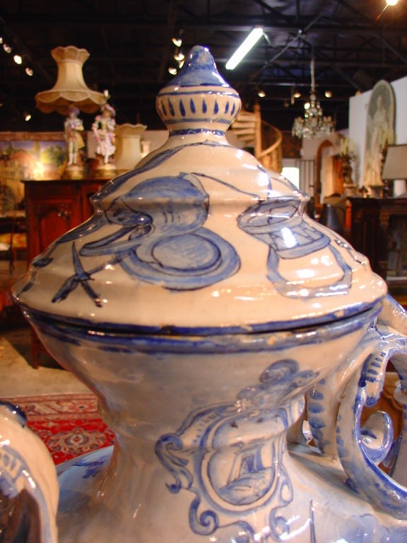 Antique Blue and White Savona Urn-19th Century 3