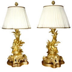 Pair of Antique French Louis XV Rococo Lamps
