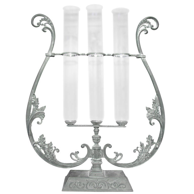 French Cast Iron Lyre with Glass Tubes