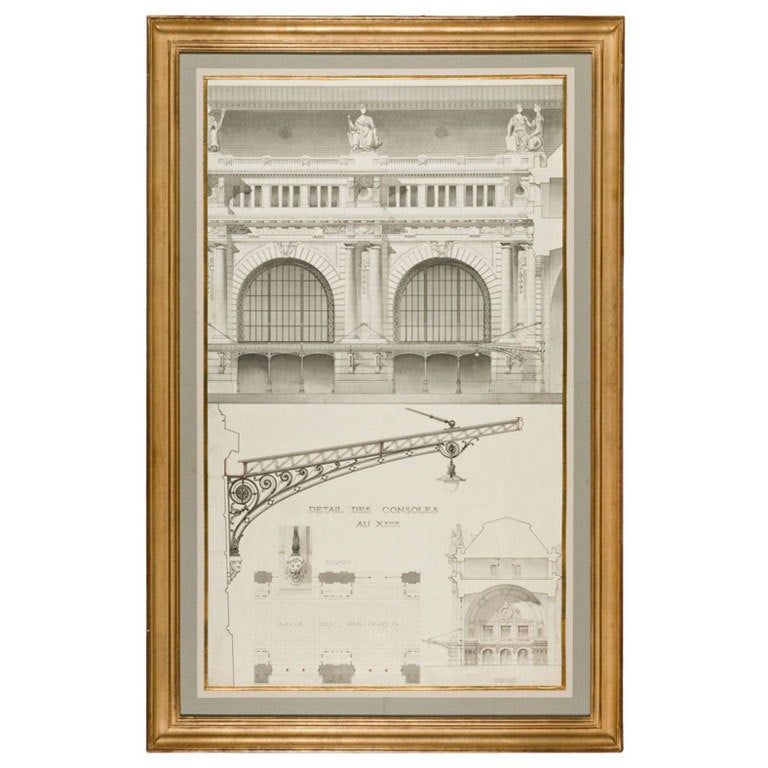 Architectural Project Drawing For A Station, Paris C. 1900