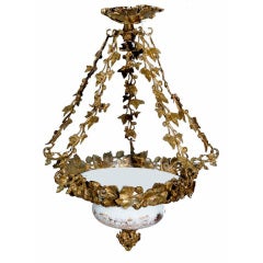 Continental Gilt Brass and Milk Glass Ceiling Light, C. 1840