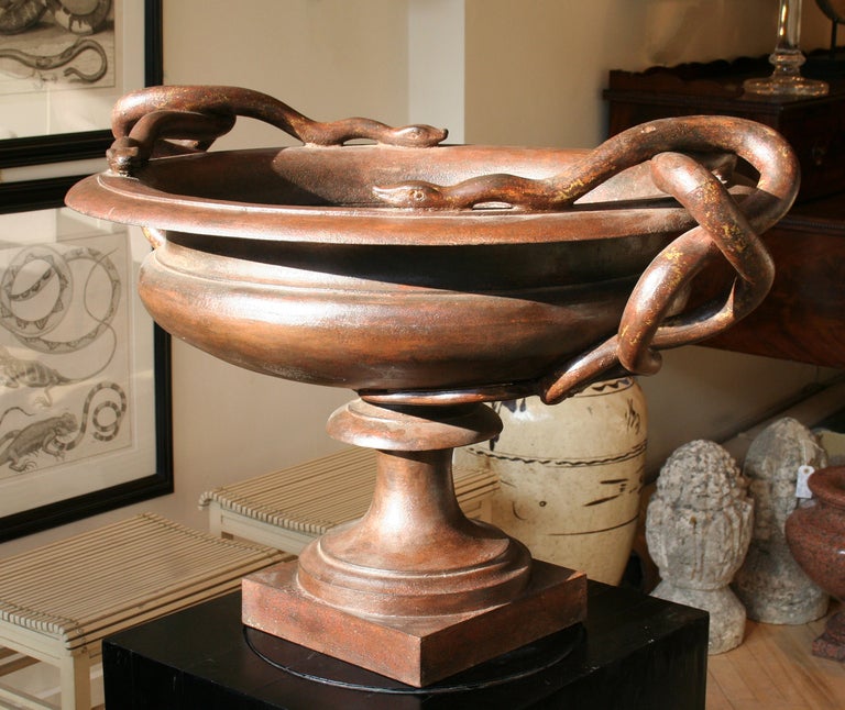 19th Century A Pair of Cast Iron Urns Decorated with Snakes