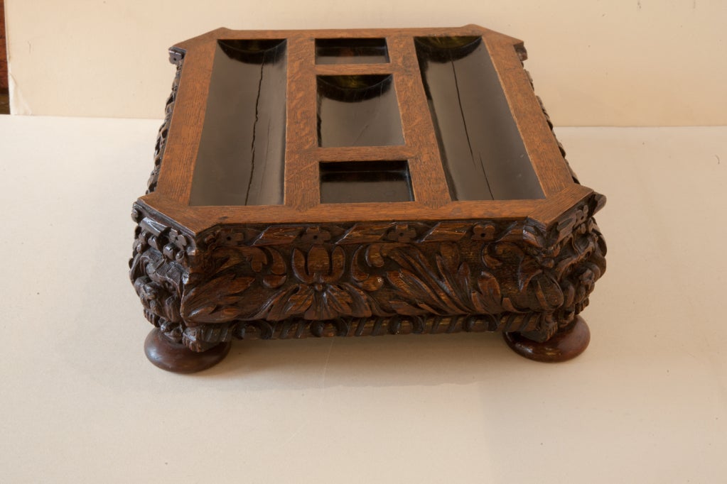19th Century Victorian Oak And Ebony Partners Desk Ink Stand