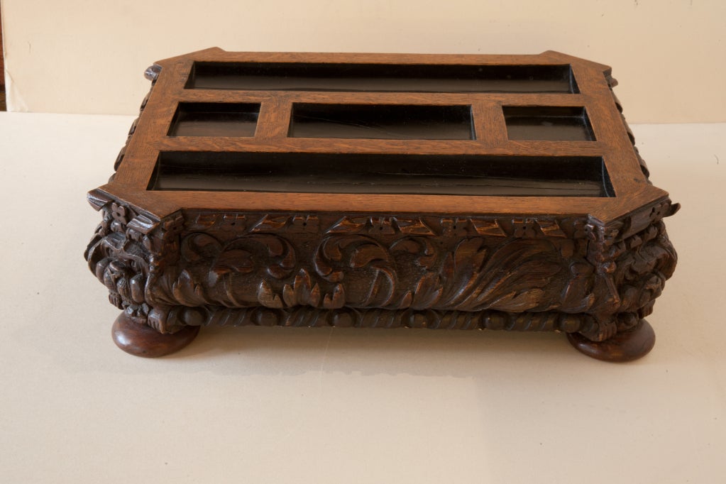 Victorian Oak And Ebony Partners Desk Ink Stand 1