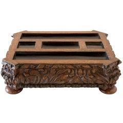 Victorian Oak And Ebony Partners Desk Ink Stand