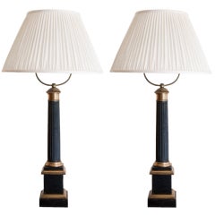 Pair of 19th Century French Tole and Ormulu Table Lamps
