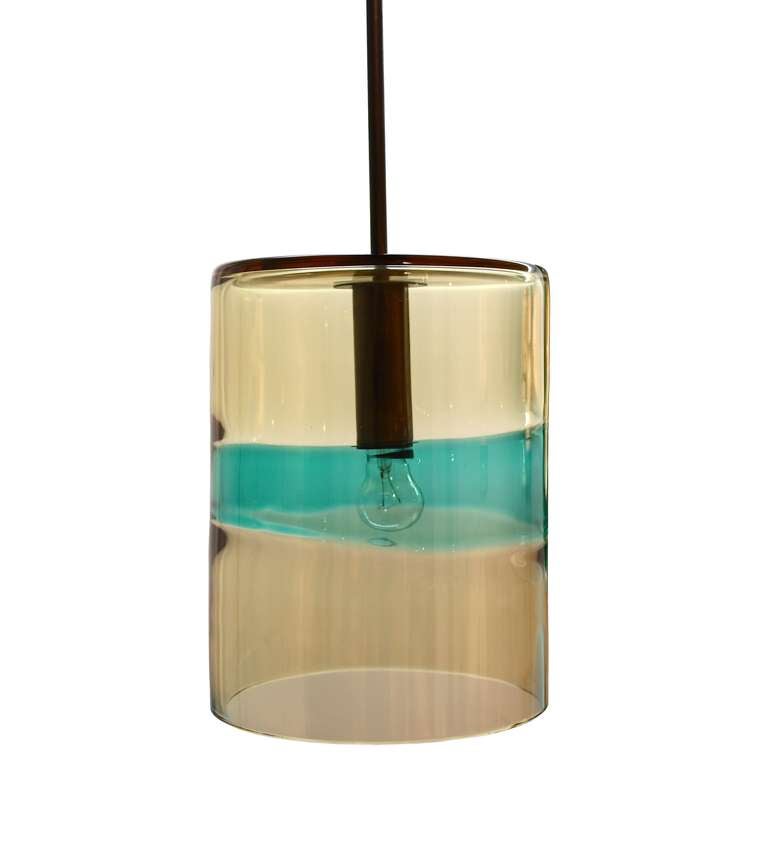 Pair of glass and patinated brass ceiling lights by Flavio Poli designed for Hotel Royal, Spotorno.
Manufactured by Seguso.
Three pairs matching wall lights also available.