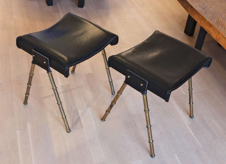 Faux Leather Pair of Stools by Jacques Adnet