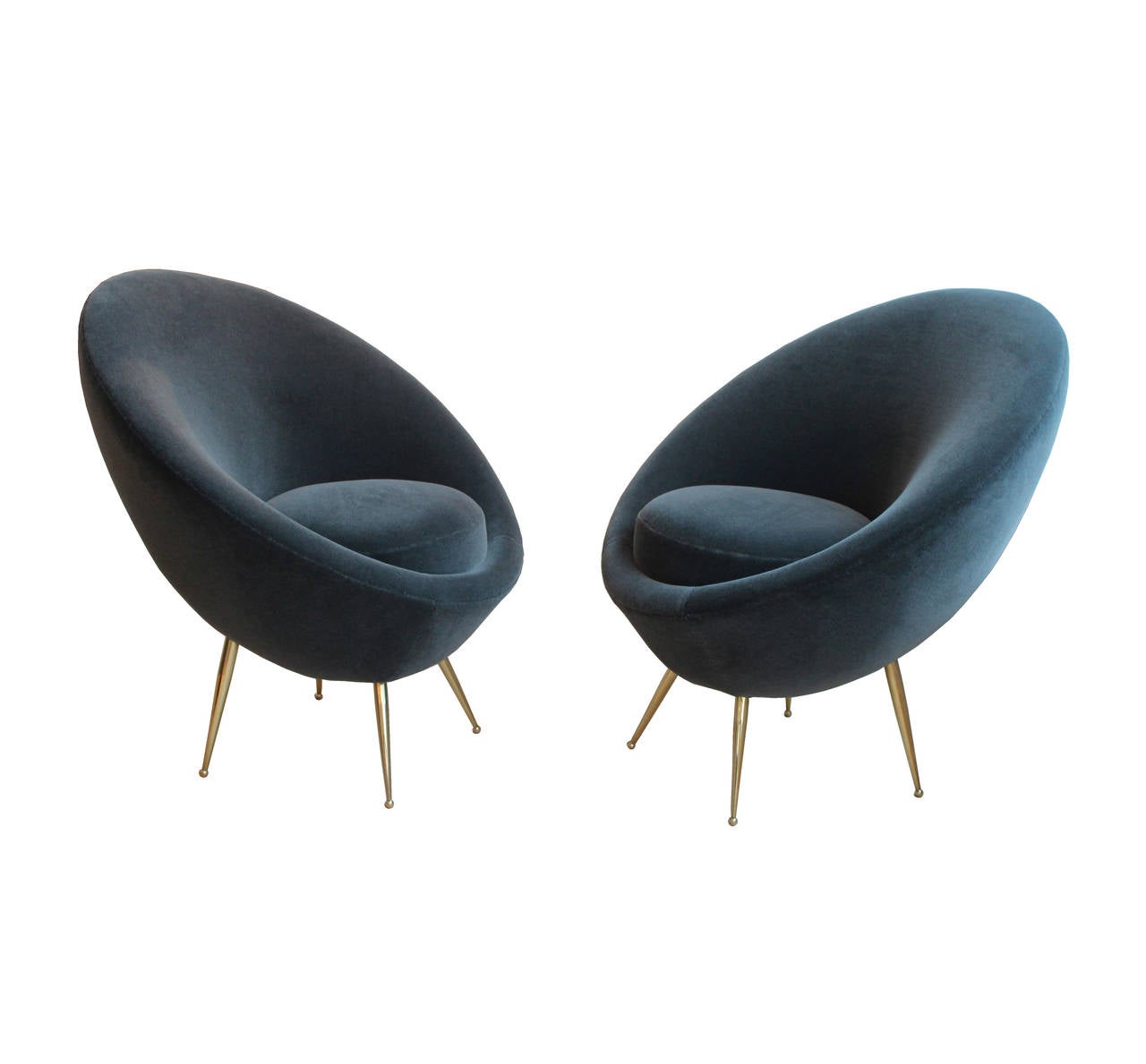Pair of 'Uovo' armchairs with brass legs in the style of Ico Parisi.