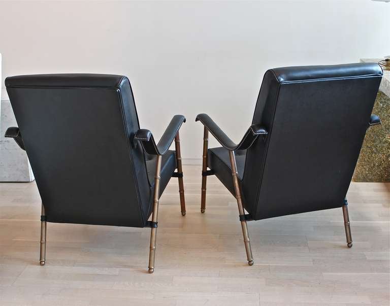 Leather Pair of Armchairs by Jacques Adnet