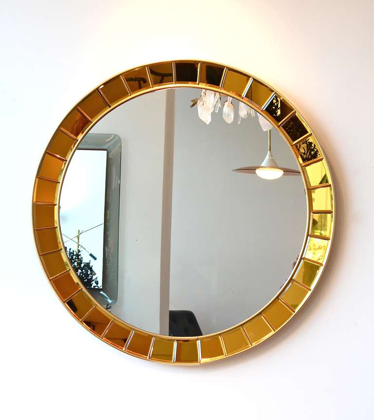 Large brass framed mirror with a border of coloured glass by Cristal Arte, Torino.