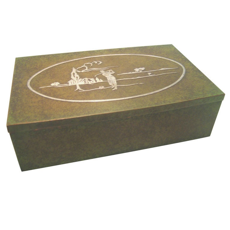 Heintz Art Metal Golf Scenic Cigar Humidor For Sale